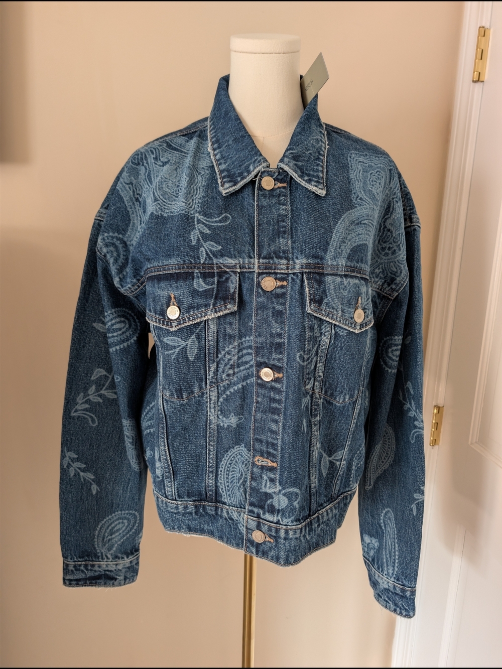 NWT Hudson Jeans Brea Swing Trucker Jacket in Laser Paisley Size Medium